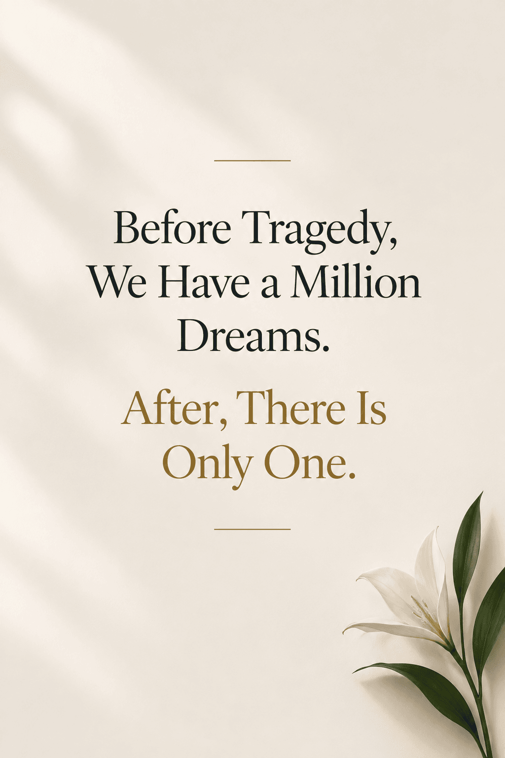 Before Tragedy, We Have a Million Dreams. After, There Is Only One.